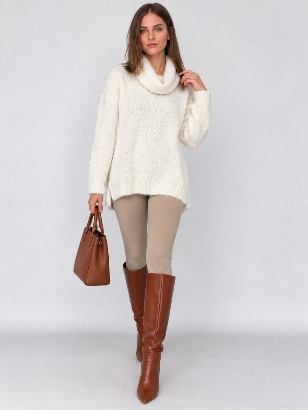 Kenneth Cole Reaction Fuzzy Cowl Neck Side-Slit Sweater